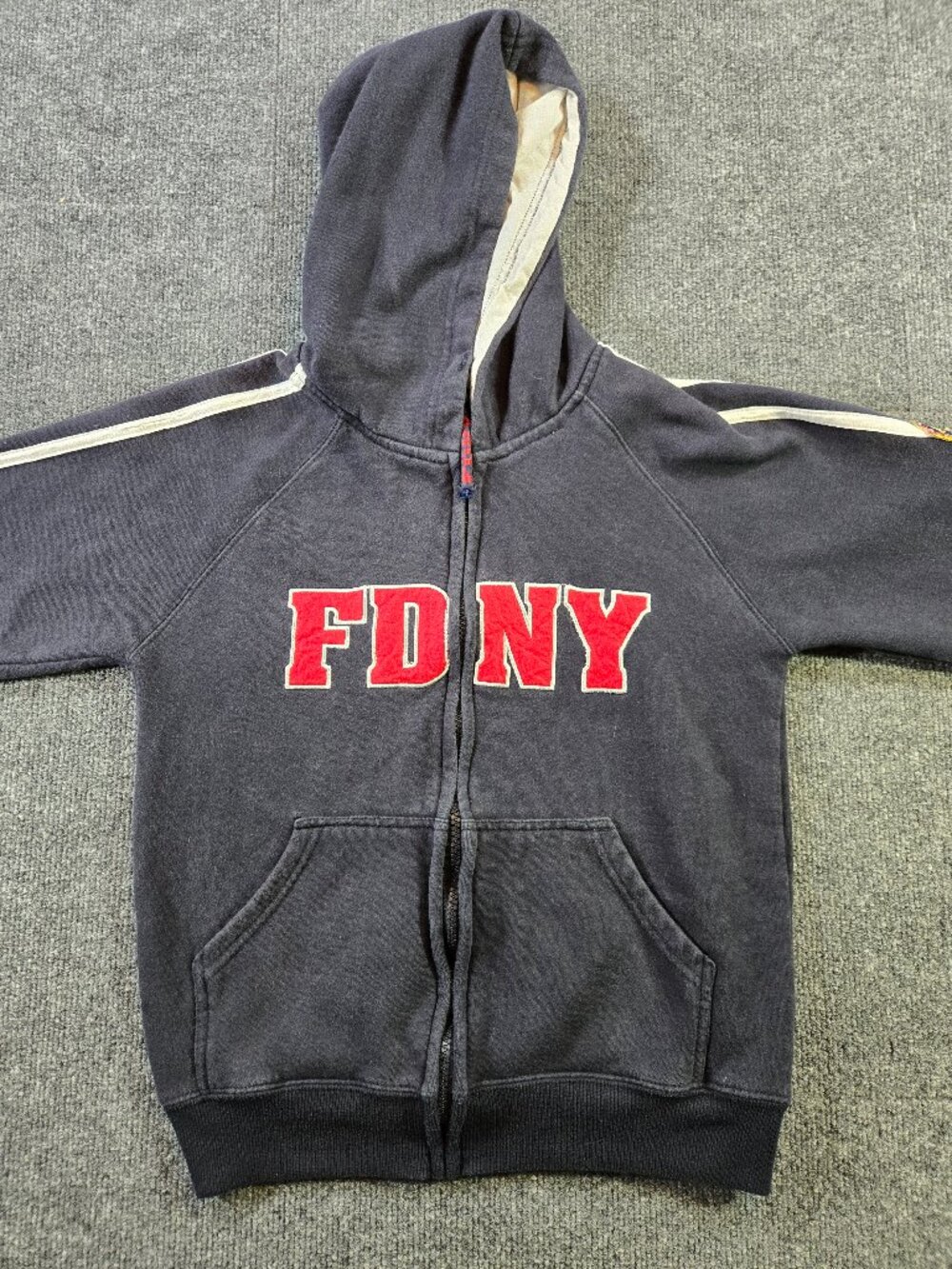 FDNY Hoodie Youth L 14/16 Navy Full Zip Fire Dept New York Applique NYC